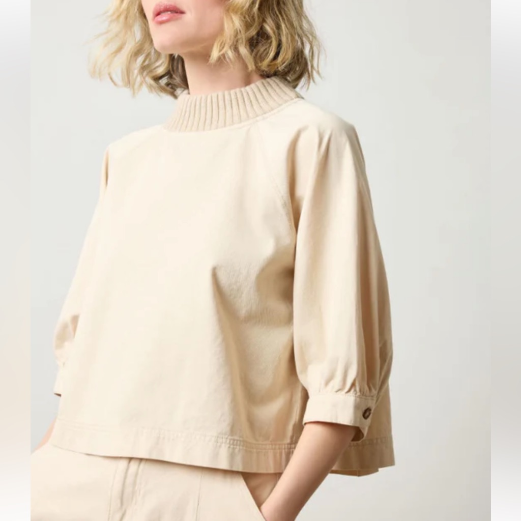 Lilla P Knit Collar Twill Top